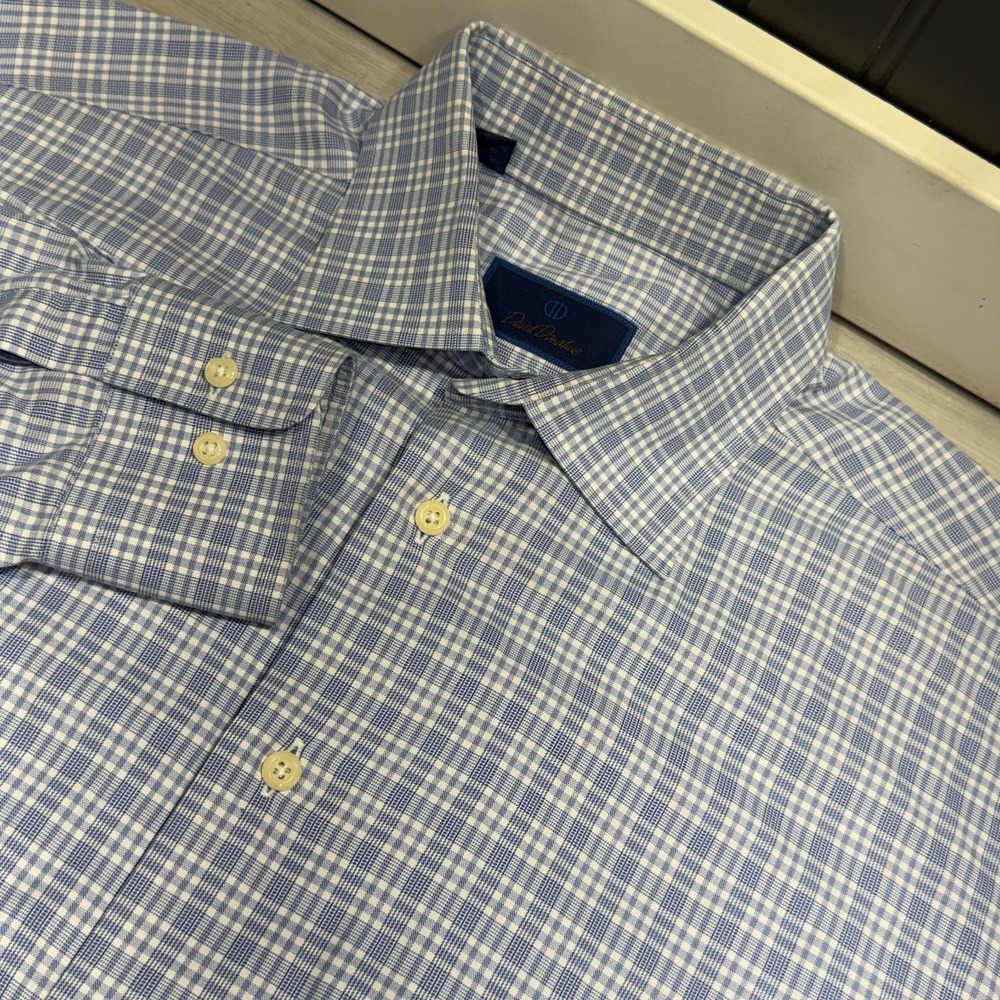 David Donahue Shirt Mens 16.5 36/37 Blue Check Long Sleeve Work